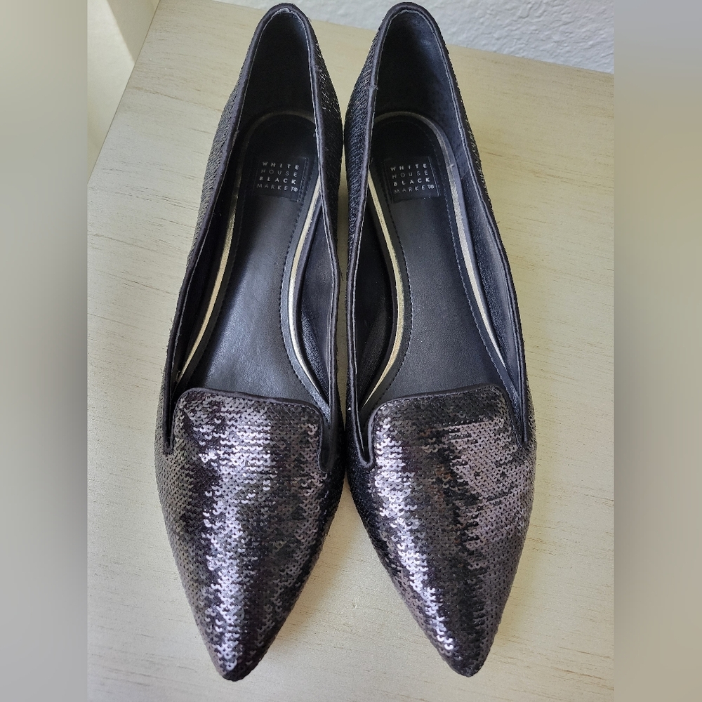 WHBM Sequine Pointed Black Flats